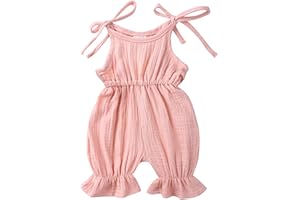 Toddler Kids Spaghetti Strap Romper Cotton Linen Sleeveless Pleated Jumpsuit Boys Girls Loose Comfort Overall