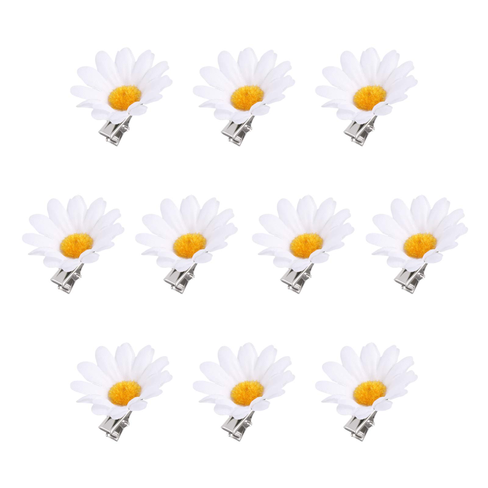 Lurrose 10pcs Elegant Daisy Hair Clips White Hair Pins Stylish Sunflower Bobbles for Women and Girls