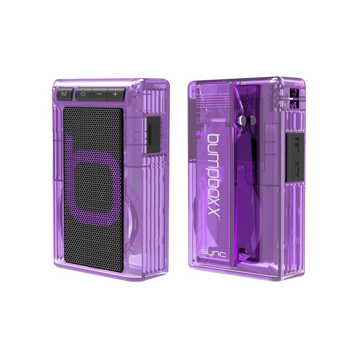 Bumpboxx Wireless Bluetooth Speaker | Clear Purple | Retro Pager Beeper | Outdoor Portable Bluetooth Speaker | MP3 Player | FM Radio | LED Flashlight | Waterproof Speaker | Weighs 3.2oz
