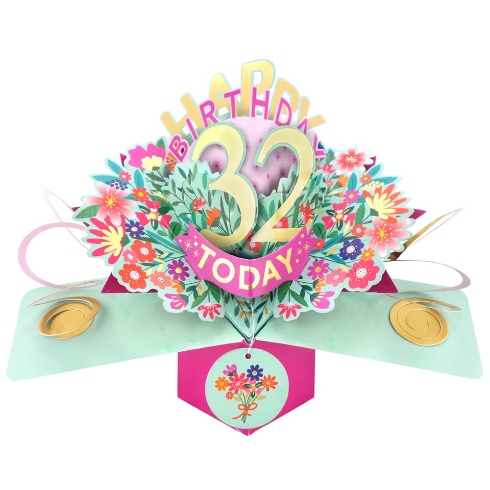 Happy 32nd Birthday 32 Today Pop-Up Greeting Card Love Kate's Pop Up Cards Her POP215MC32