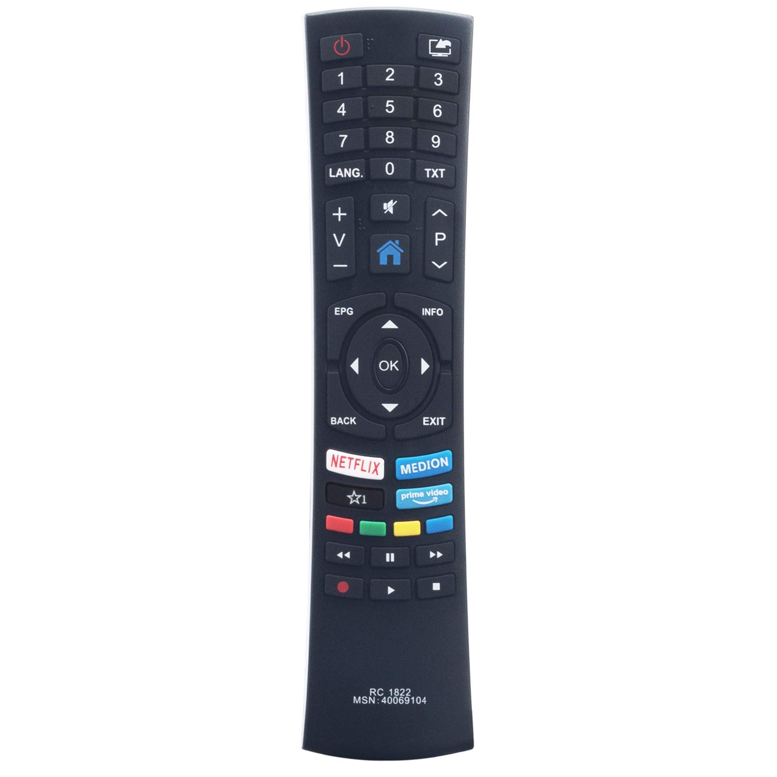 VINABTY RC1822 Replacement Remote Control Fit for Medion Smart Full HD TV LIFE X14000 (MD 31510) X14305 (MD 31511) X14908 (MD 31512) X15504 (MD 31513) X16503 (MD 31514) S16599 X14343