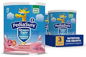 PediaSure Grow & Gain with Immune Support Shake Mix Powder, 23 Vitamins and Minerals, 6g Protein, Helps Kids Catch Up On Growth, Non-GMO, Gluten-Free, Strawberry, 14.1-oz Can, 3 Cans—24 Servings