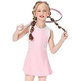Hvididan Girls Tennis Dress with Shorts, Sleeveless Girls Athletic Golf Outfit Dresses, Cute Workout Sports Skorts Set, 5-14Y