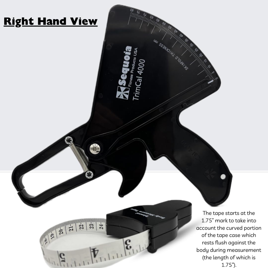 Sequoia Trimcal 4000 Body Fat Caliper with Tape Measure - Precision (Dual-Sided Design) for Fitness Tracking - Color Black & Black