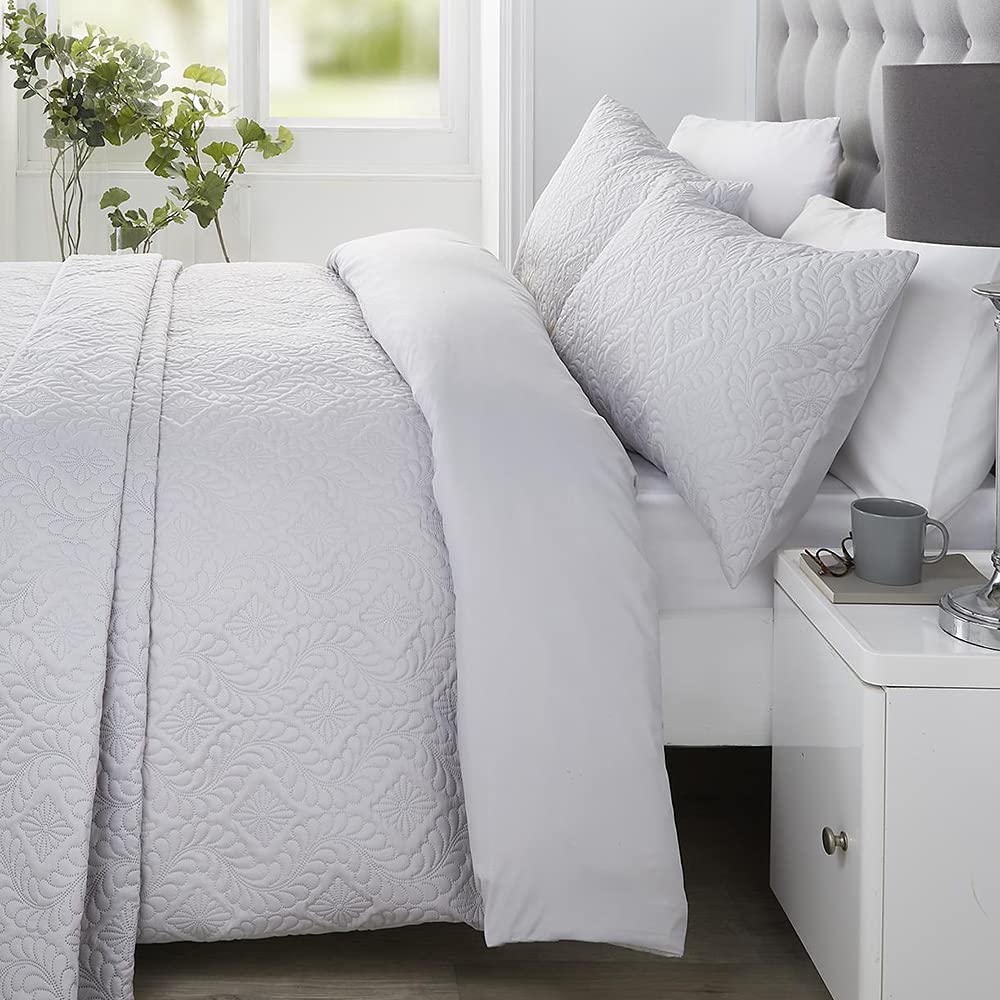 Serene - Gianna - Pinsonic Duvet Cover Set - Single Bed Size in Silver