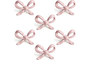 6 Funpop Pink Bow Drawer Pulls & Cabinet Knobs - Coquette Style Solid Metal (6-Pack) - Vintage Dresser Handles with 3 Screw S