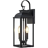 HausDee 18.7'' Large Outdoor Wall Sconce 2-Light, Black Exterior Front Porch Light Fixture, Modern Outdoor Porch Lamp with Te