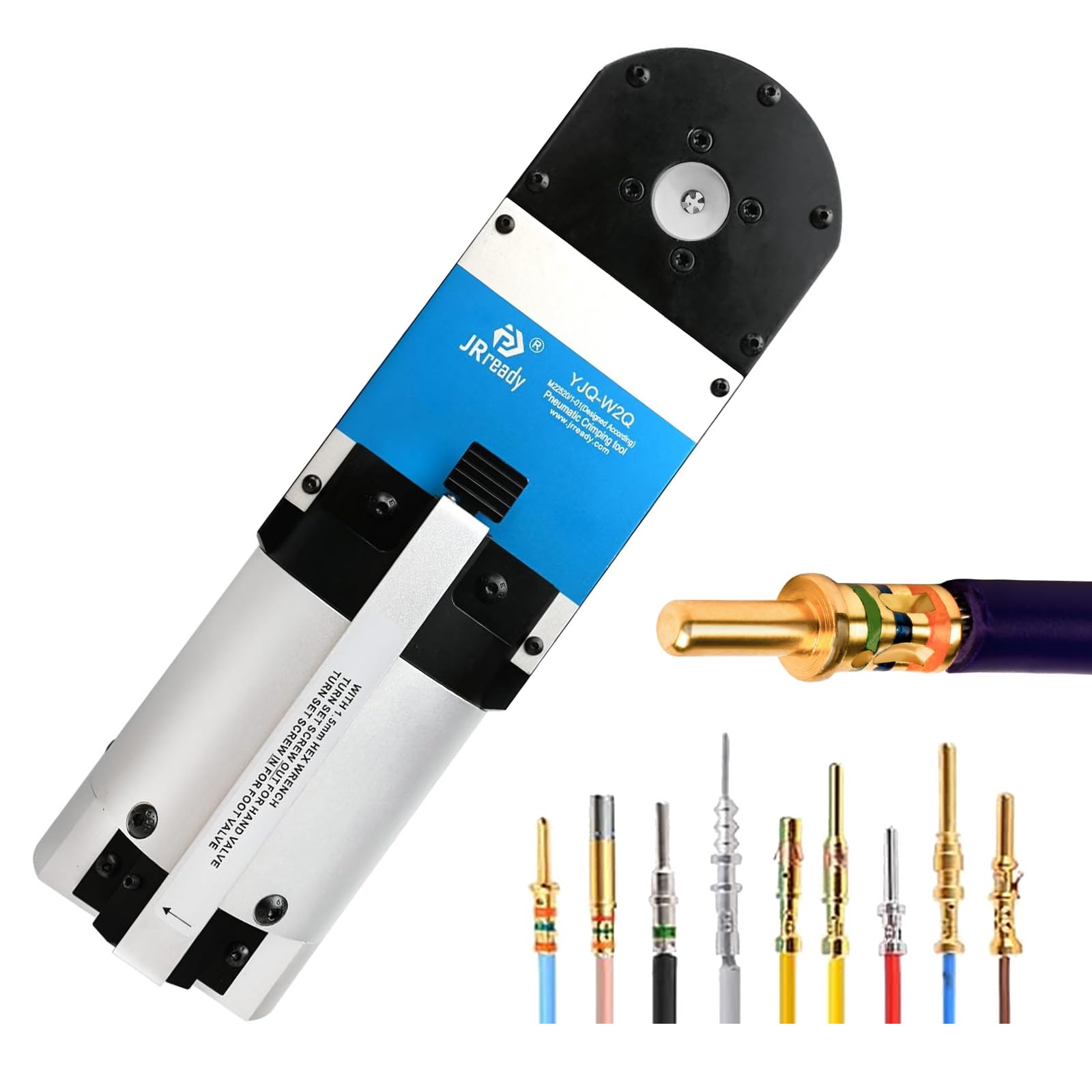 Photo 1 of JRready YJQ-W2Q Pneumatic Crimper Wire Crimping Machine Air Powered Four-Indent Pliers Equivalent to Hand Crimper NEW-ASF1 NEW-AS1 (M22520/1-01) for 12-26 AWG Wire Terminal Crimping Tool