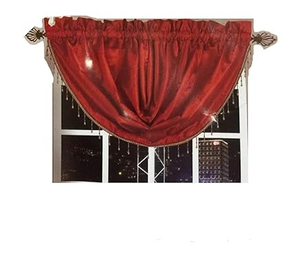 OctoroseRoyalty Custom Waterfall Window Valance Swags & Tails (Red, Swag(66x37inch))