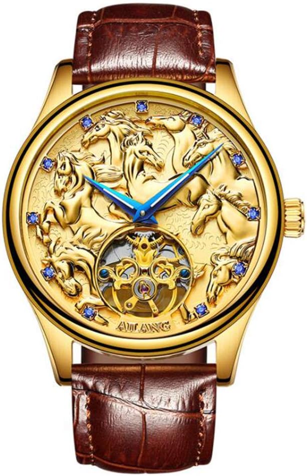 LCM Men's Mechanical Watches, Business Belt Watches, Pierced Engraved Watches, Hands, Waterproof, Round, Watches,A