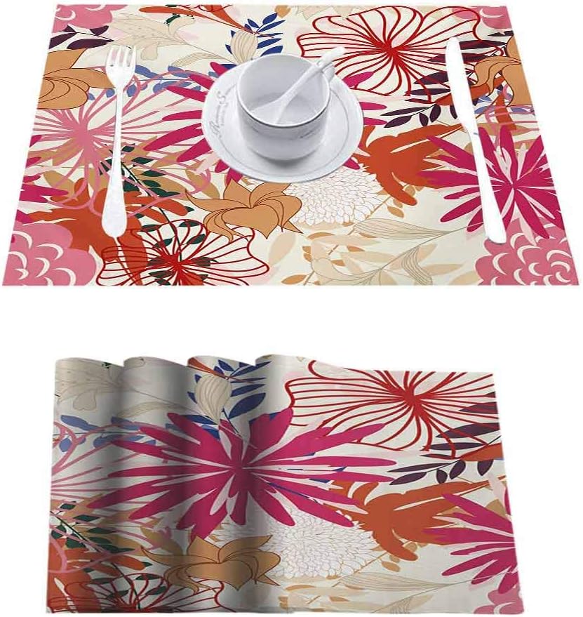 Dining Table HeatResistant Placemats Place Mats, Flower Vibrant Colored Floral Arrangement