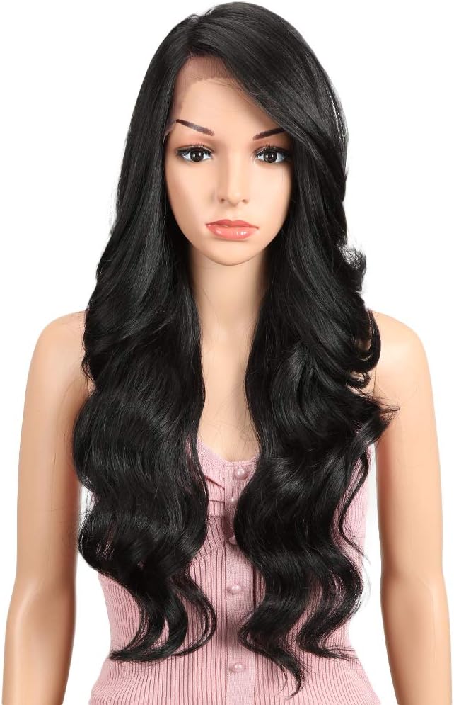 JOEDIR 26" Big Curly Wavy Supreme Free Parting HD Lace Frontal Wigs With Baby Hair High Temperature Synthetic Wigs For Black Women 180% Density Natural Black Color Wigs 230g(1B)