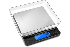 CHWARES Food Scale, Rechargeable Kitchen Scale with Trays 3000g/0.1g, Small Scale with Tare Function Digital Scale Grams and Ounces for Weight Loss, Dieting, Baking, Cooking, Meal Prep, Coffee, Black