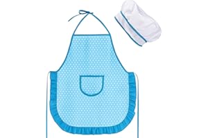 MEIDAYAI Kid Apron and Chef Hat Set, 2 Pcs Adjustable Unisex Cooking Costume for Boys & Girls, Pretend Play Kitchen Toys for Toddlers 3-8, Fun Educational Gift (Blue)