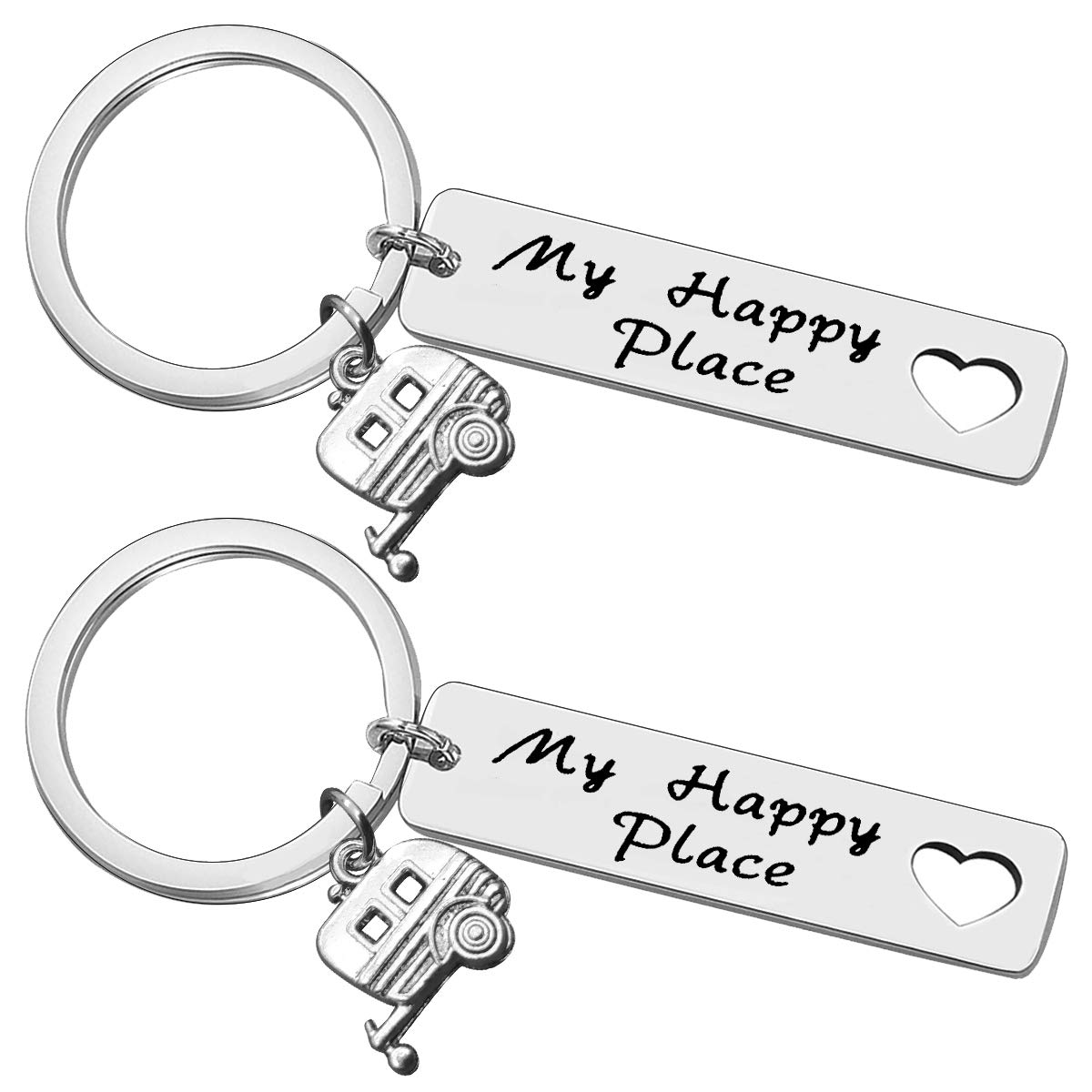 My Happy Place Keyring Happy Camper RV Trailer Gifts Camping Keyring Gift for Camper Lover Camper Key Chain Vacation Keyring for Christmas Birthday Gifts for Women Men