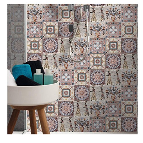 Tile Stickers 8x8 Inch 16pc Kitchen Backsplash Bathroom Vinyl Waterproof Peel and Stick Talavera (B)