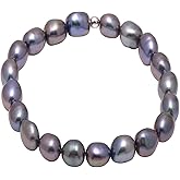 8~9mm Freshwater Cultured Baroque Pearls Stretch Bracelet 7.5 Inches, Dyed Black Color