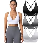Evercute Women's Sports Bras 3/4 Pack Adjustable Deep V Neck Bras Wireless Spaghetti Strap Criss Cross Padded Low Support Bra