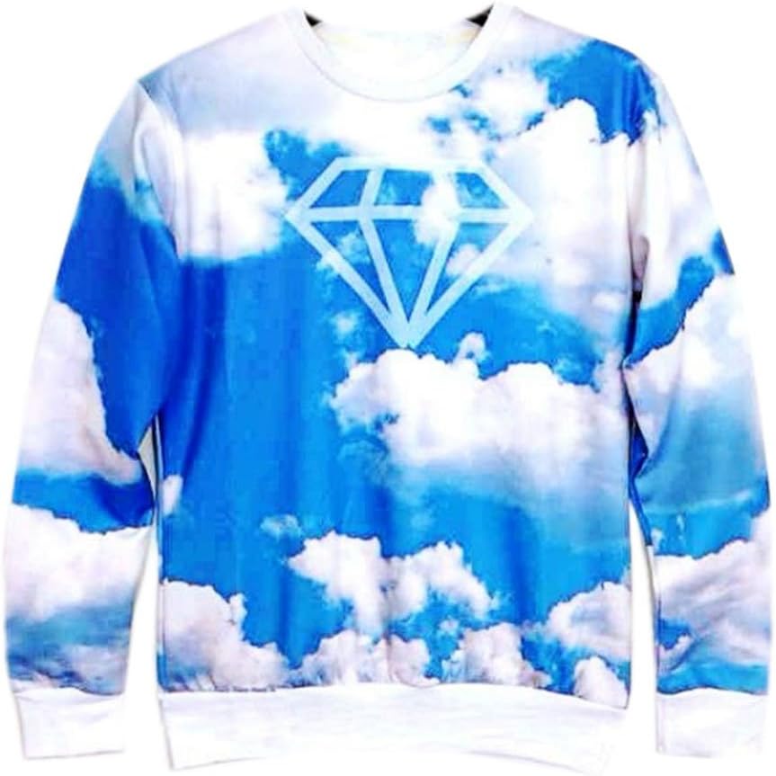 Takra Gold Blue Sky White Cloud Diamond space Hoodies Pullovers 3D Sweatshirts (S)