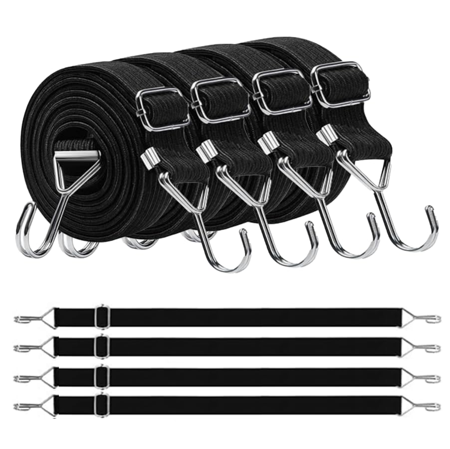 Bungee Cords with Hooks, 4 Pack Premium Elastic Luggage Bungee Straps, Adjustable Elastic Bungee Straps with Hooks for Bicycles Camping Tent Luggage Fixings(Black, 1M)