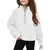 Haloumoning Girls Half Zip Sweatshirt Long Sleeve Pullover Crop Tops Kids Lightweight Fleece Fashion Winter Clothes