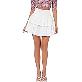 SweatyRocks Women's Cute High Elastic Waist Tiered Ruffle Mini Skirt Shirred Flared Casual Flowy Beach Skirts