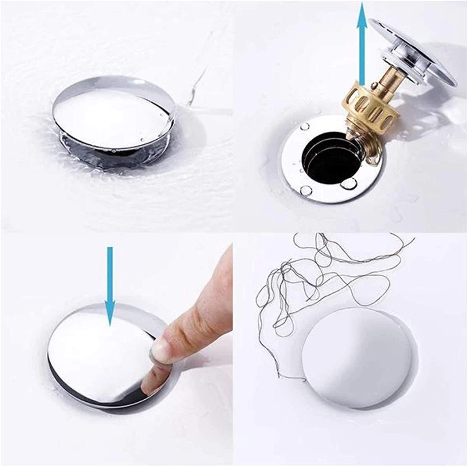 Stainless Steel Push-Type Bounce Core, Universal Wash Basin Bounce Drain  Filter, Sink Basket Drain Hole Cover Garbage disposals Strainer, Say  Goodbye to Drain Hair Snake Clog Remover (1Pcs) - - Amazon.com