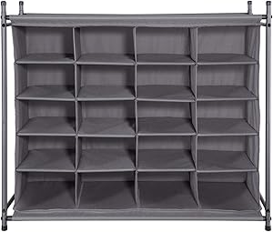 STORAGE MANIAC 20-Cube Stackable Shoe Cubby Organizer, Free Standing Shoe Cube Rack for Entryway, Bedroom, Apartment, Closet, Gray