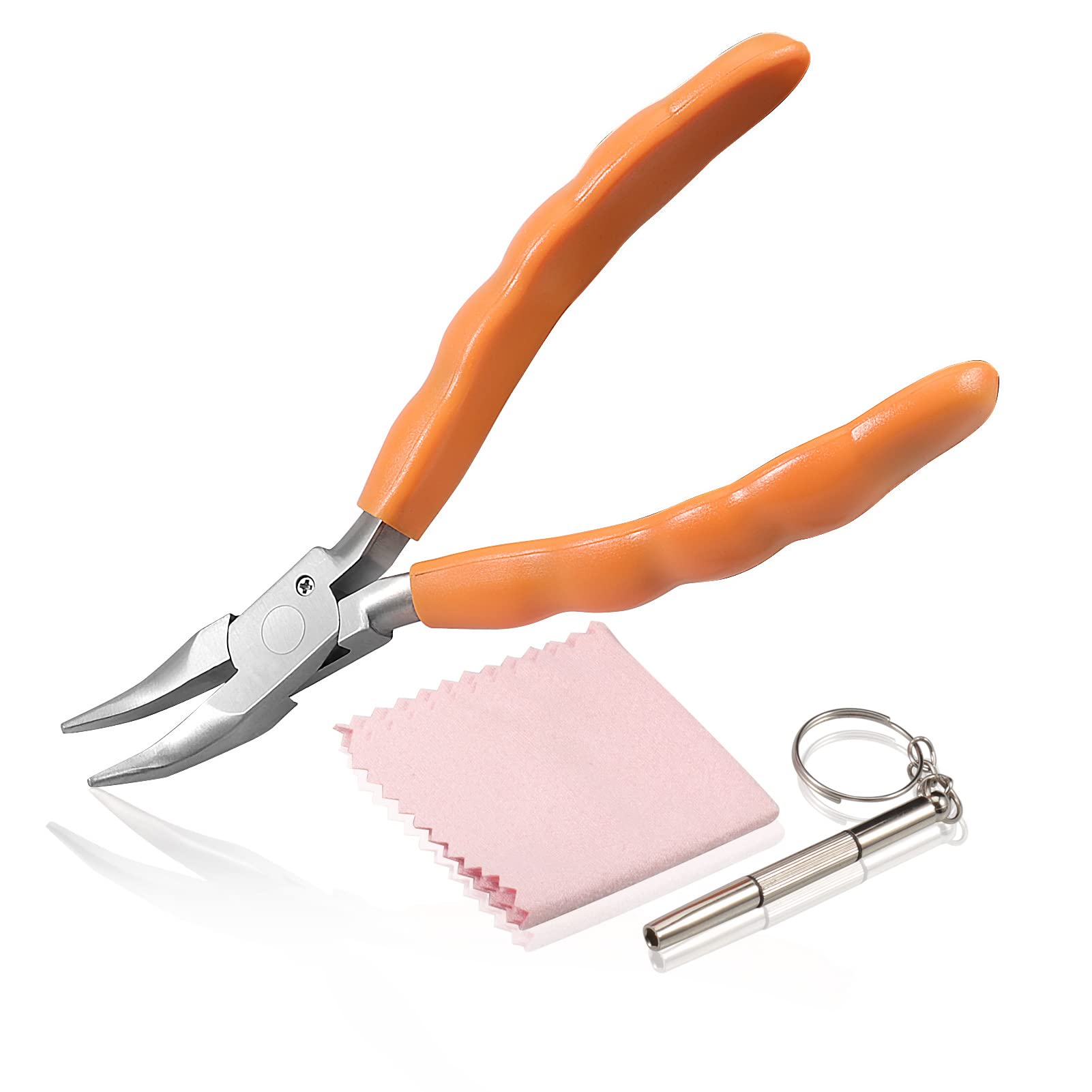 LEONTOOL 6 Inch Bent Nose Pliers - Stainless Steel Glasses Repair & Adjustment Tool with Screwdriver and Cloth