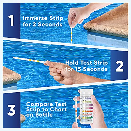 PoolTopia 7Way Pool and Spa Test Strips, 125 Strips for Testing pH