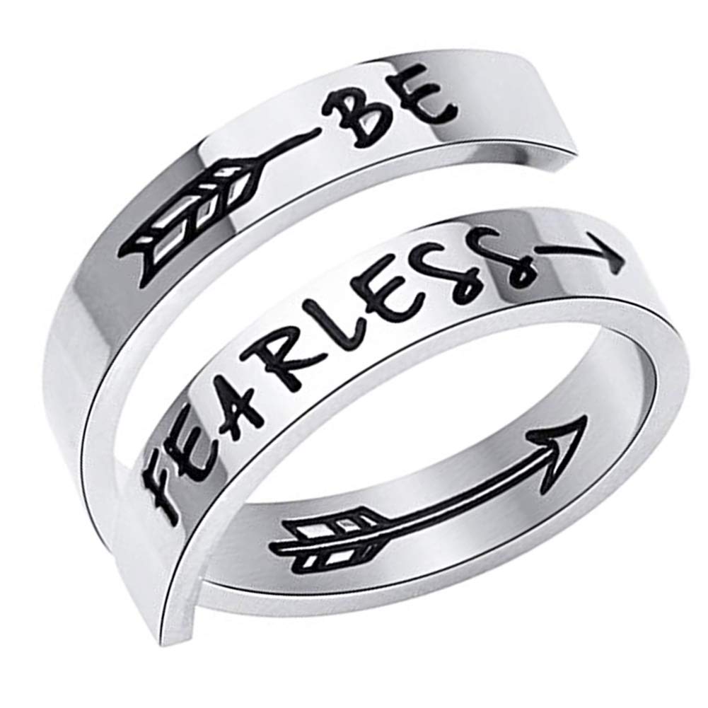 Engraved Inspirational Ring, Woffoly Open Adjustable Finger Ring, Surgical 316L Stainless Steel Statement Rings Gifts for Women Teen Girls