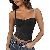 ForeFair Women Y2K Sweetheart Neck Sleeveless Crop Tank Tops Backless Spaghetti Strap Pleated Bustier Camis Going Out Top