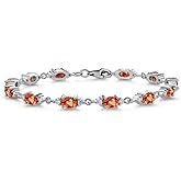 Gem Stone King 925 Sterling Silver Orange Sapphire and White Moissanite Tennis Bracelet For Women (7.51 Cttw, Gemstone Birthstone, Oval 6X4MM, 6.5, 7, 7.5 Inch)