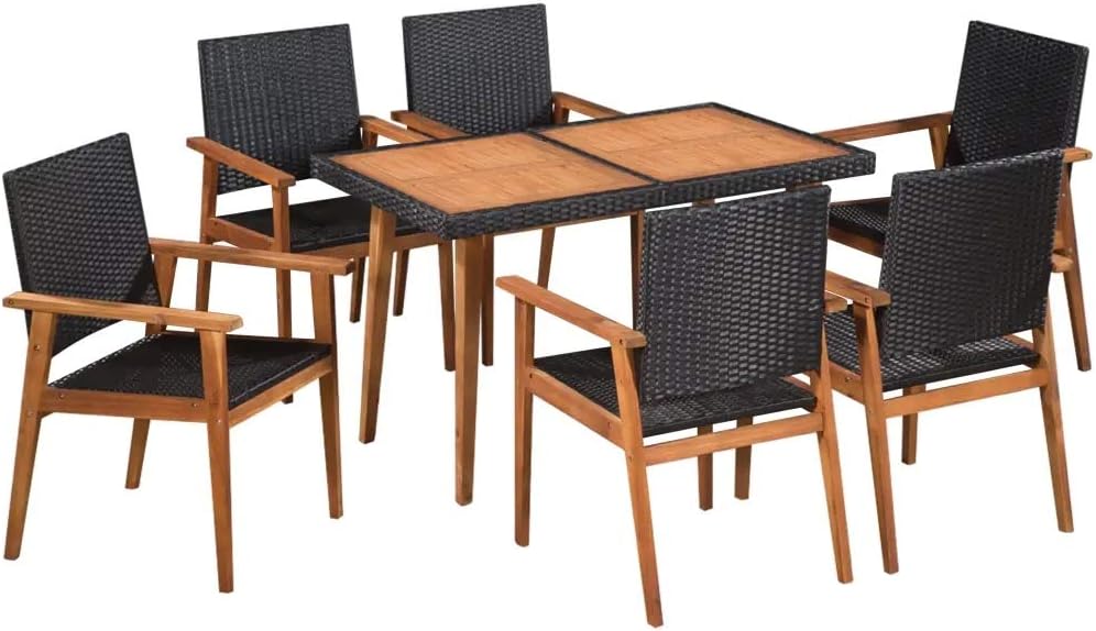 Wenxia 7 Pc Synthetic Rattan Garden Dining Set 6 Seater Dining Table And Chairs Outdoor Dining Set Poly Rattan Garden Patio Furniture Black And Brown Amazon Co Uk Garden Outdoors