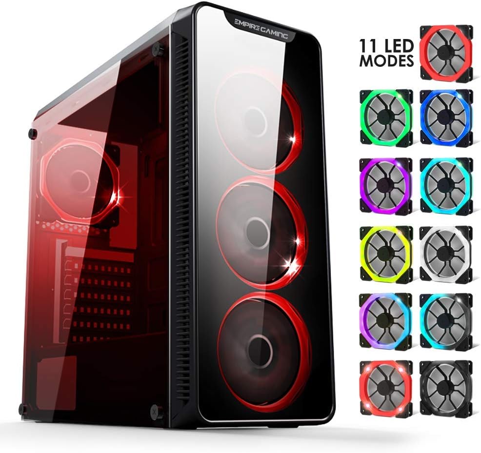 EMPIRE GAMING Boîtier PC Gamer Warmachine Moyenne Tour ATX Façade en Verre, Paroi en Verre