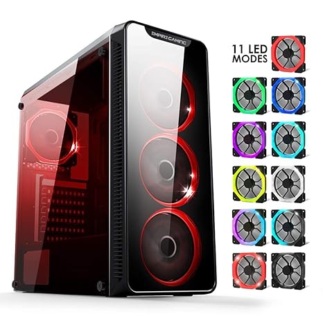 Warmachine Empire Gaming Case Pc Gaming Midi Tower Atx 4 Ventole Silenziose Led Rgb Dual Ring Retroilluminazione 11 Modalità Pannello