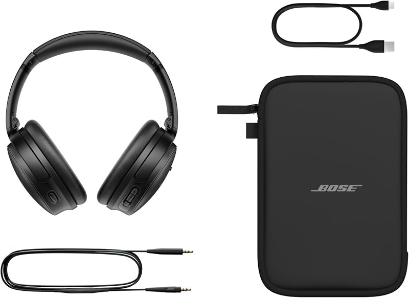 Fones de ouvido sem fio bose quietcomfort soft case com cancelamento de ruído, fones de ouvido com bluetooth com até 24 horas de duração da bateria, com soft case, preto (preto)