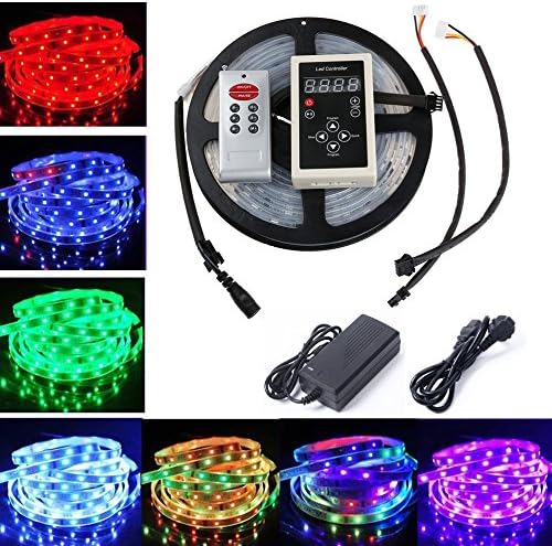 PKSTONE Dream Magic RGB LED Color Flexible Strip Lights IC 6803 16.4ft 5M SMD 5050 150 LEDs Waterproof IP67 with 133 Color Change RF Remote Controller and 12V 3A Power Supply