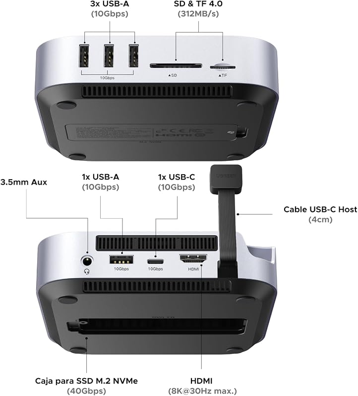 USB4.0 40Gbps Docking Station Compatible con Mac Mini M4 y M4 Pro