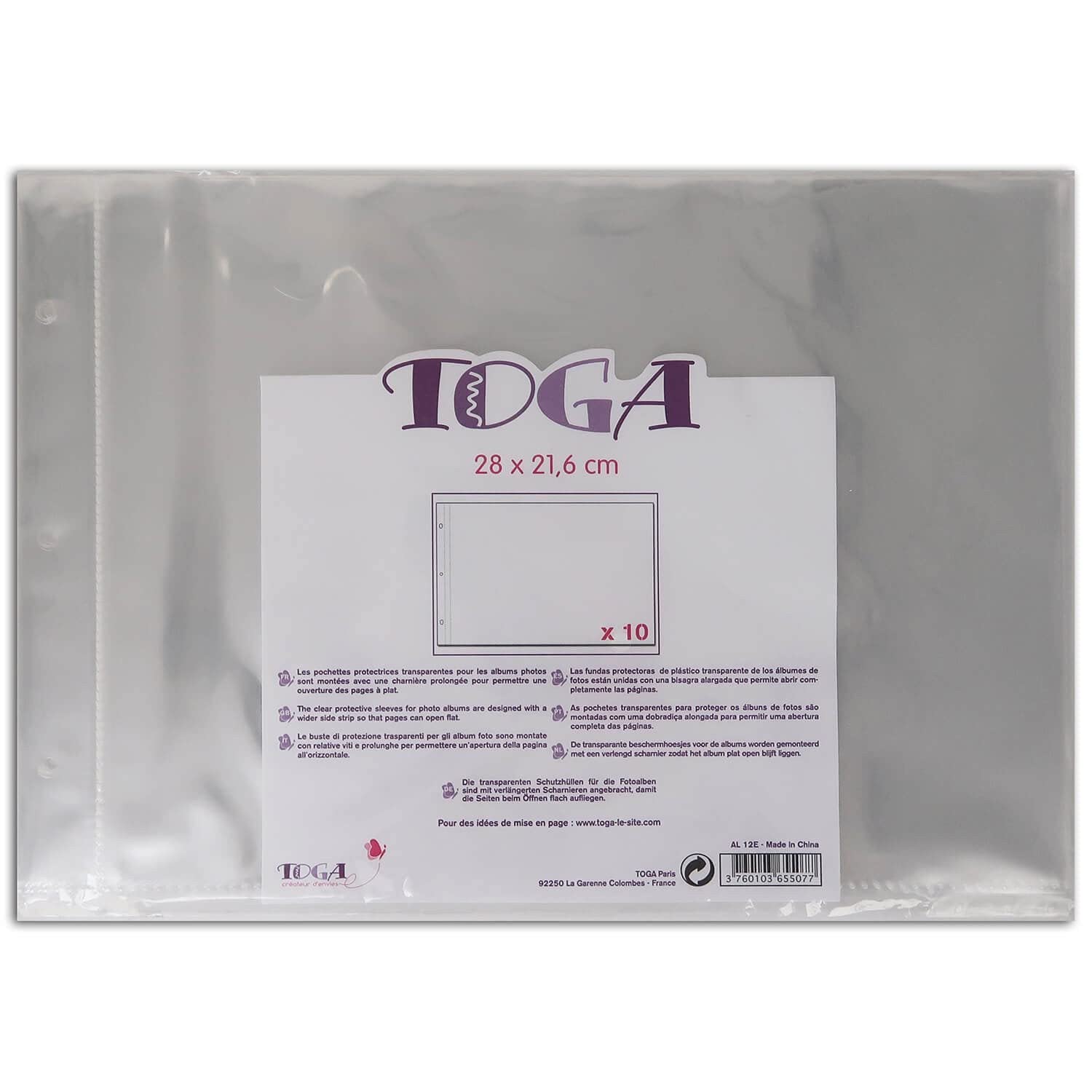 Toga al12e 28 x 21.5 x 0.5 cm Set of 10 Clear Plastic Pockets for Scrapbooks