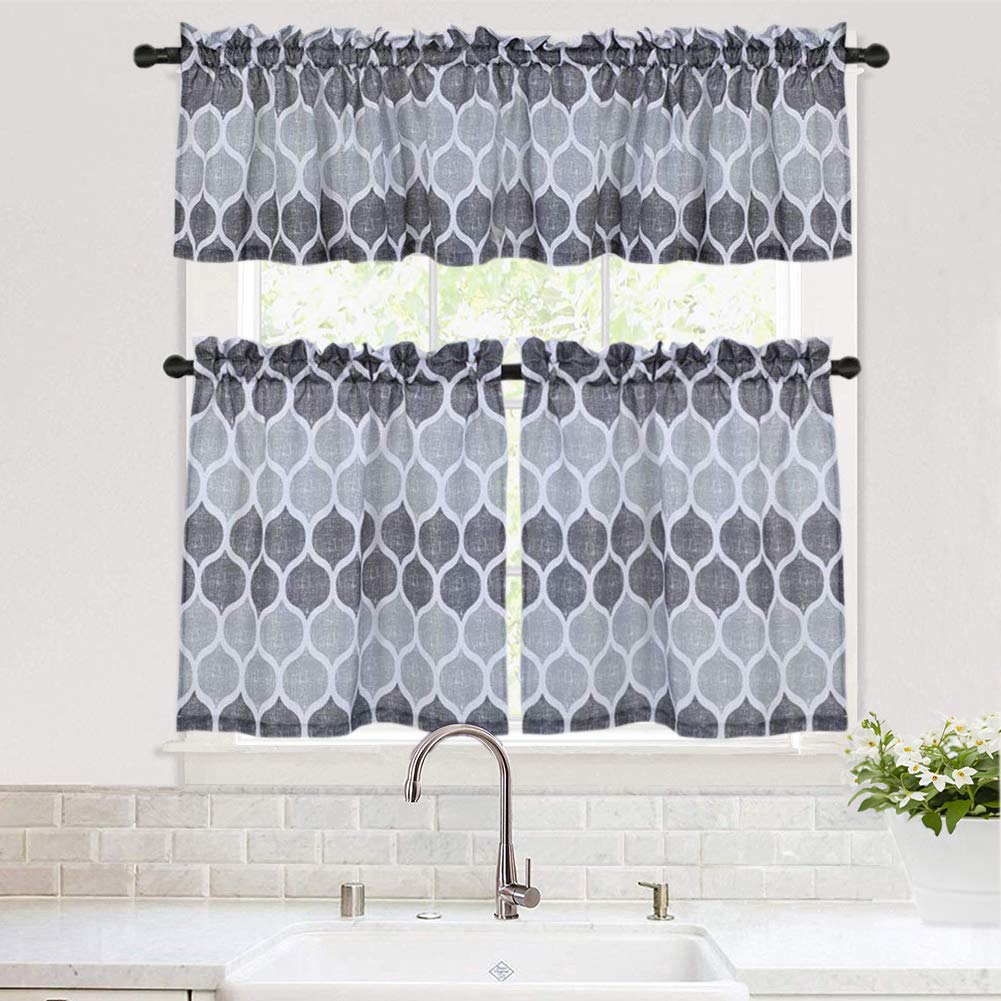 Moroccan Pattern Kitchen Cafe Window Curtain Sets Rod Pocket