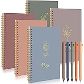 Gueevin 5 Pcs Spiral Notebook with 5 Pcs Ballpoint Pens A5 Cute College Ruled 160 Pages/ 80 Aesthetic Notebook for Work Students School Office Supplies(Morandi Color,Note)
