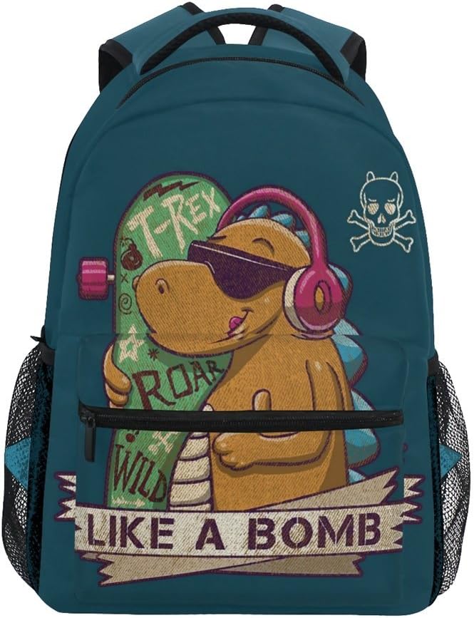 ALAZA Cool Skater Dinosaur Durable Backpack Book College School Travel Backbag Shoulder Bag for Women Girls Men Boys