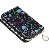NCRJCZQL Magic Skull RFID Credit Card Holder Wallets Accordion | for Women Leather Zipper Card Case Accordion Wallet for Ladies Girls