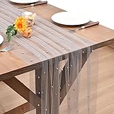 Dlpafzy Gray Pearl Table Runner Boho Rustic Tulle Lace Spring Easter Table Runner for Baby Shower Wedding Arch Decor Veil Dessert Table Decor