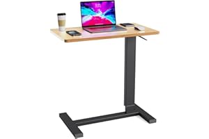 Xankzi Adjustable Overbed Bedside Table with Wheels, Hospital Bed Table for Home Rolling Laptop Table, Pneumatic Mobile Standing Desk, Maple