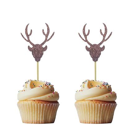 Morndew 24 Pcs Brown Deer Antler Cupcake Toppers For Theme Party