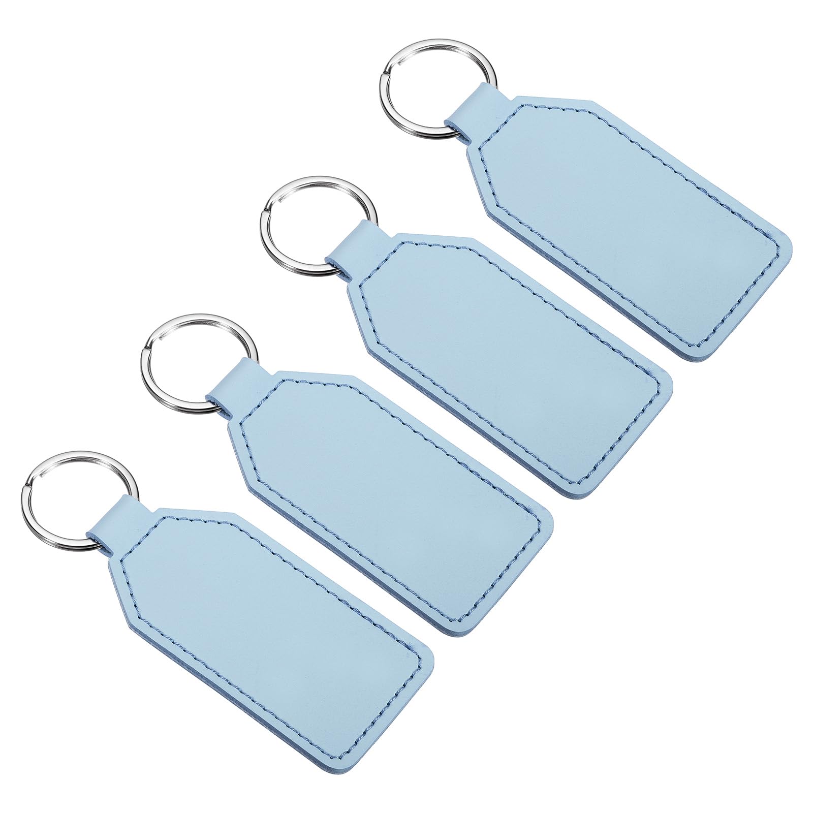 PATIKIL Leather Keychain Blanks, 4 Pack PU Leather Key Fob with Key Rings for DIY Crafts Laser Engraving Keychain Making Leather Working, Light Blue
