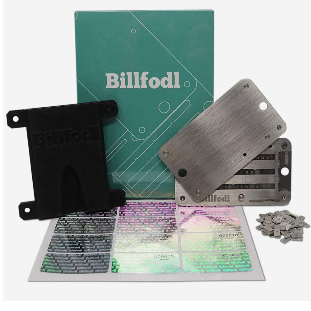 The HODL Bundle by BillFodl (1 Main Unit, 1 Set Tamper-Proof Stickers, 1 Fodl Hodler) | Bitcoin, Ethereum & Crypto Wallet - Hardware Wallet Backup for Ledger Nano S, Trezor & KeepKey