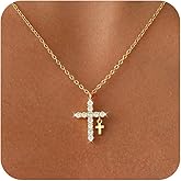 Amicon Gold Cross Necklace for Women Dainty 14K Gold Plated Diamond Cross Pendant Necklace Simple Charm Cross Necklaces Faith Trendy Jewelry Gifts